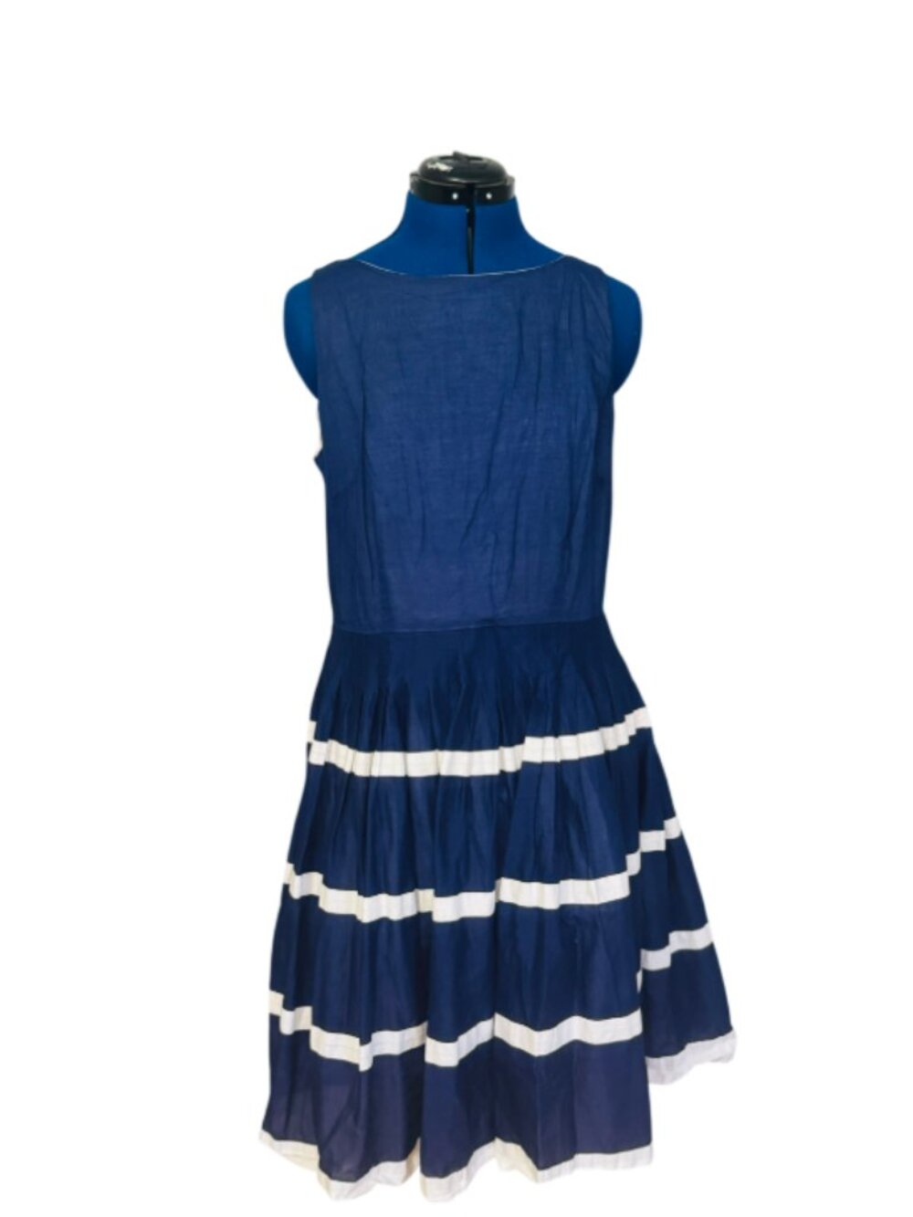 Talbots Cotton Blue Stripe Fit & Flare Dress